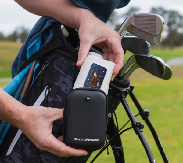 Golfer putting PRO X in carry case